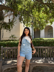 Soft Hour Short Overalls (Light Vintage Denim)