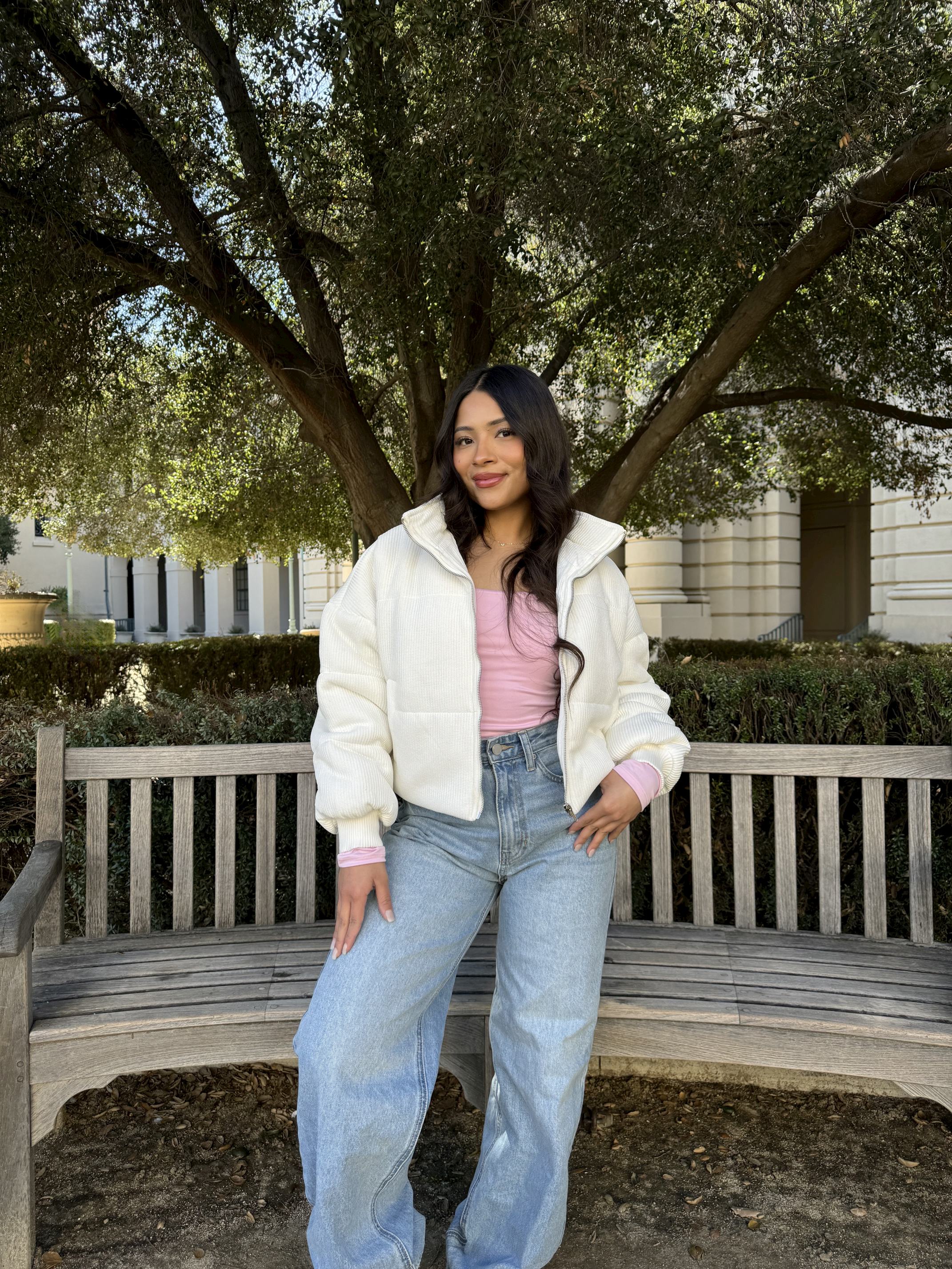 Pink Clouds Puffer Jacket (Ivory)