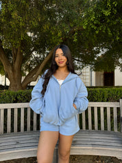 Simple Things Zip Up Oversized Hoodie (Icy Blue)