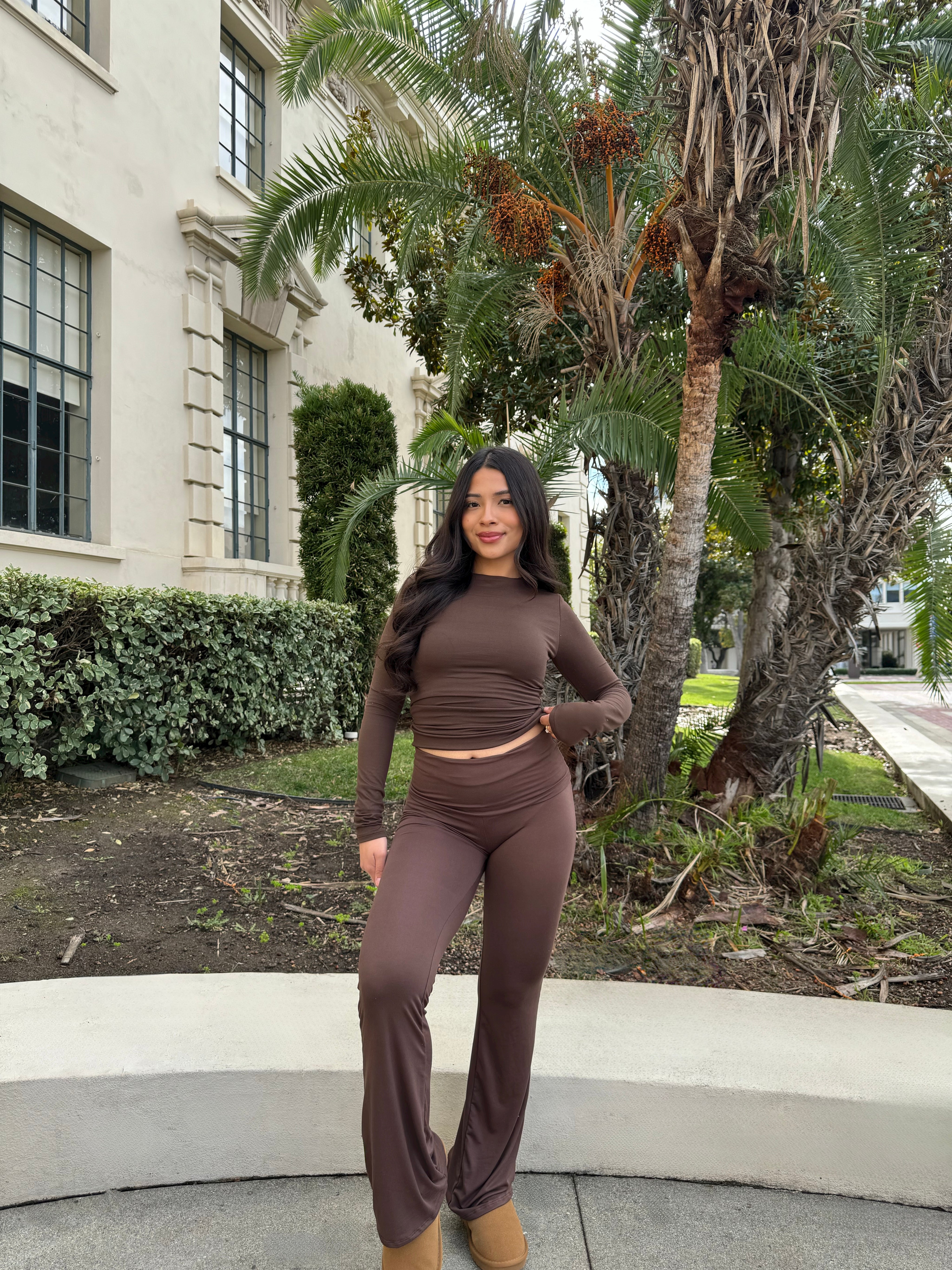 Lust Butter Foldover Flared Leggings (Brown)