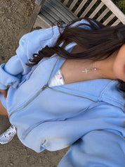 Simple Things Zip Up Oversized Hoodie (Icy Blue)