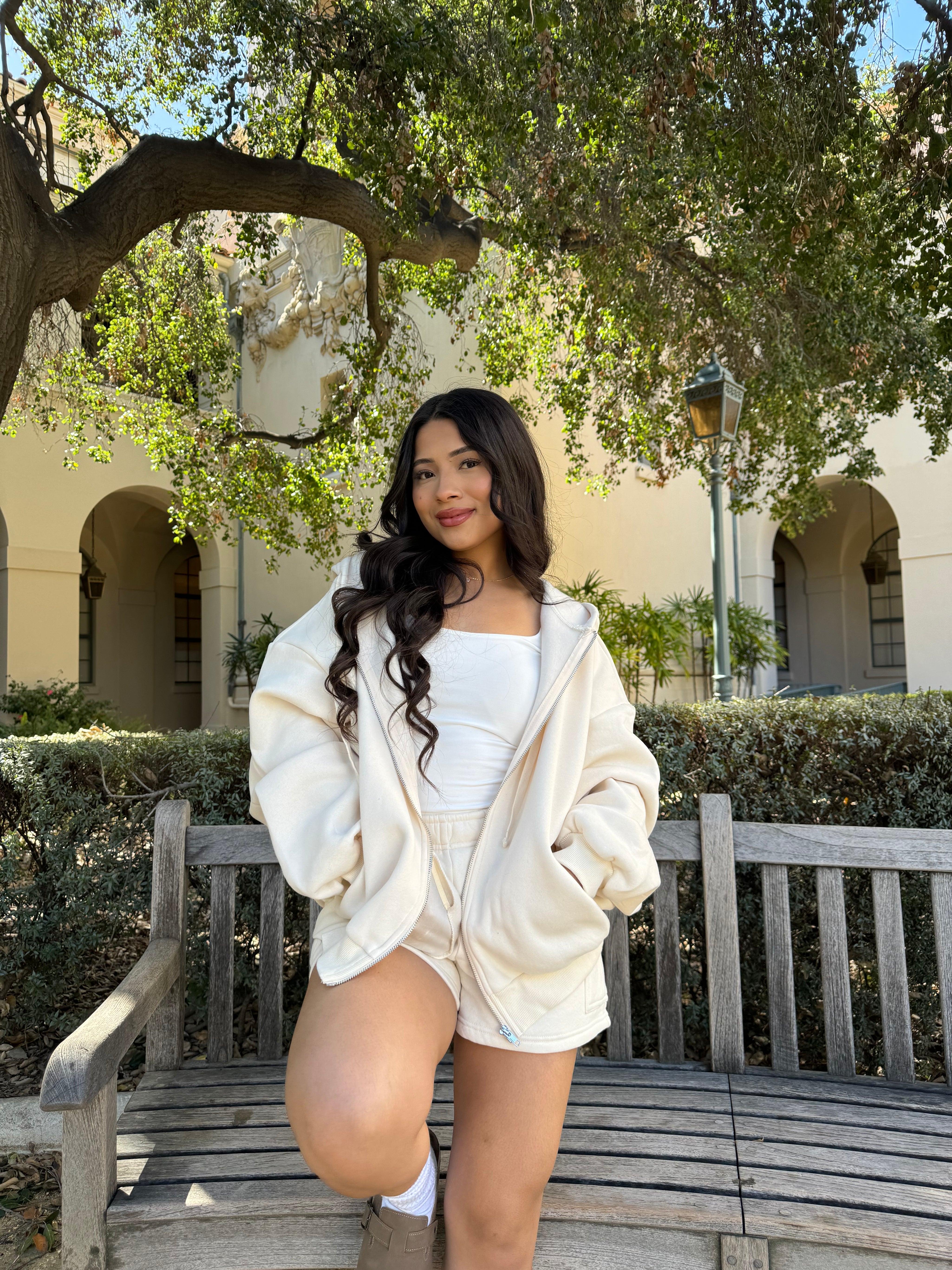 Simple Things Zip Up Oversized Hoodie (Ecru)