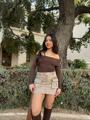 Butter Off the Shoulder Long Sleeve (Brown)