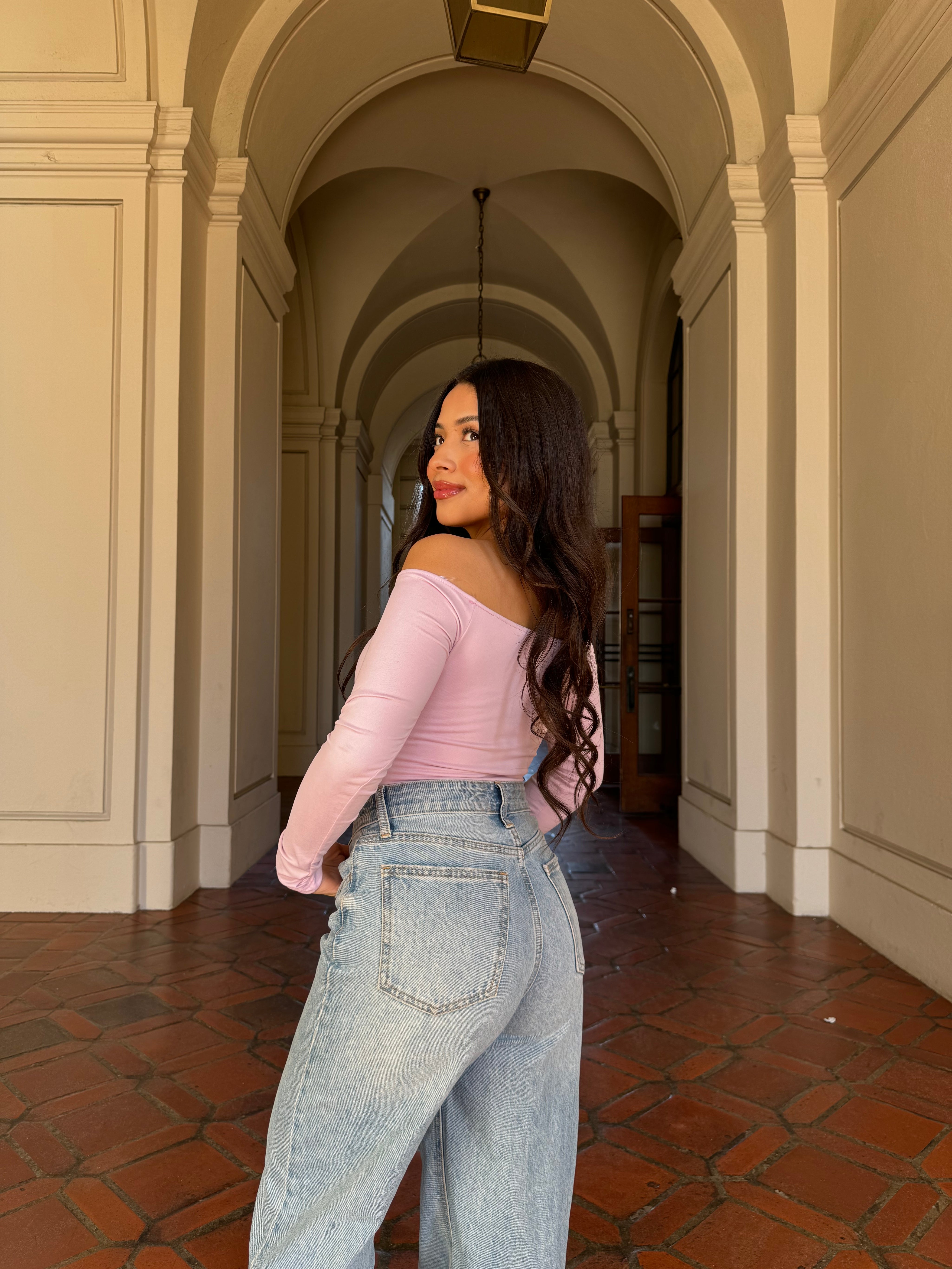 Butter Off the Shoulder Long Sleeve (Pink Rose)