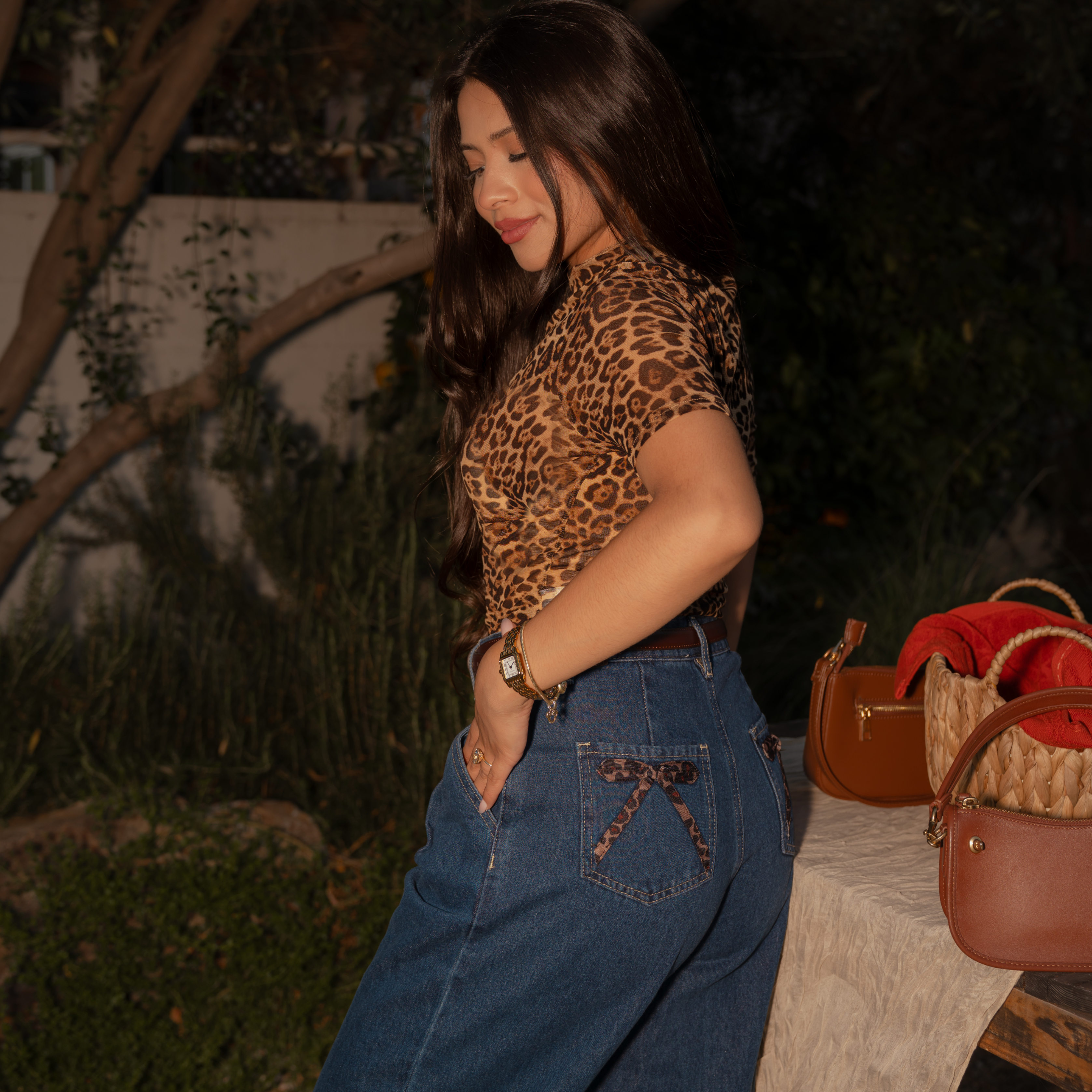 Leopard Bow Jeans
