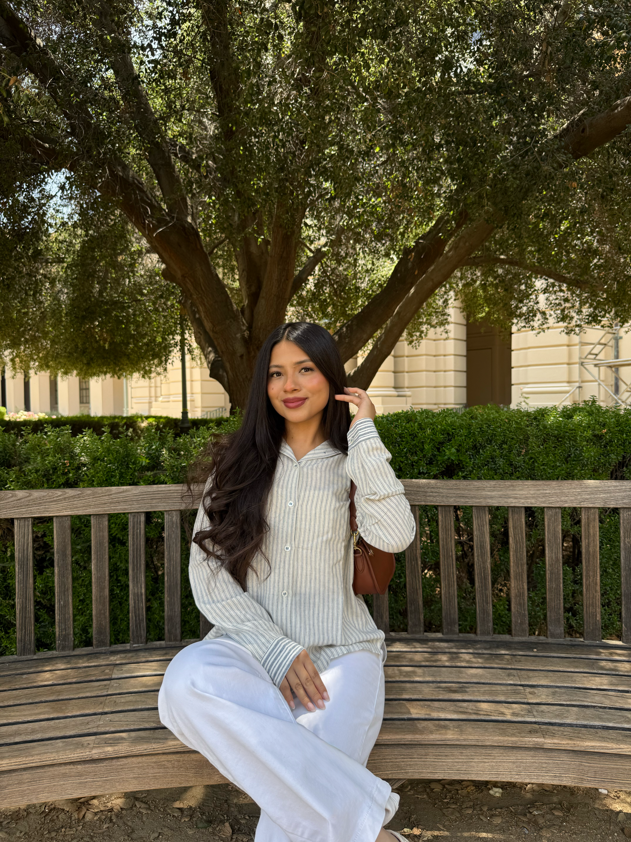Linen Long Sleeve ( Blue & White)