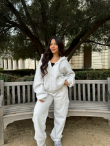 Simple Things Zip Up Oversized Hoodie (Heather White)