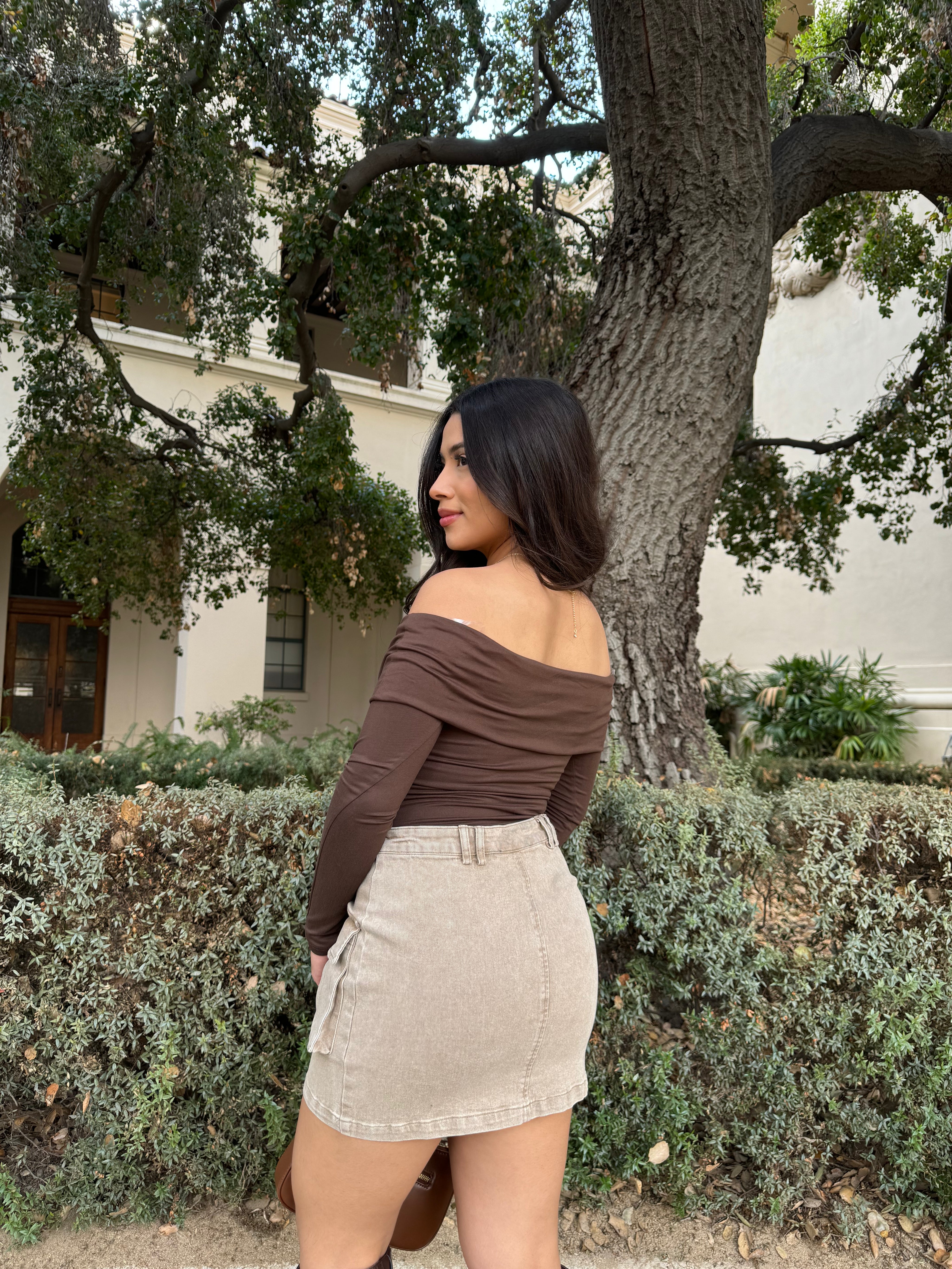 Butter Off the Shoulder Long Sleeve (Brown)