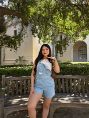 Soft Hour Short Overalls (Light Vintage Denim)