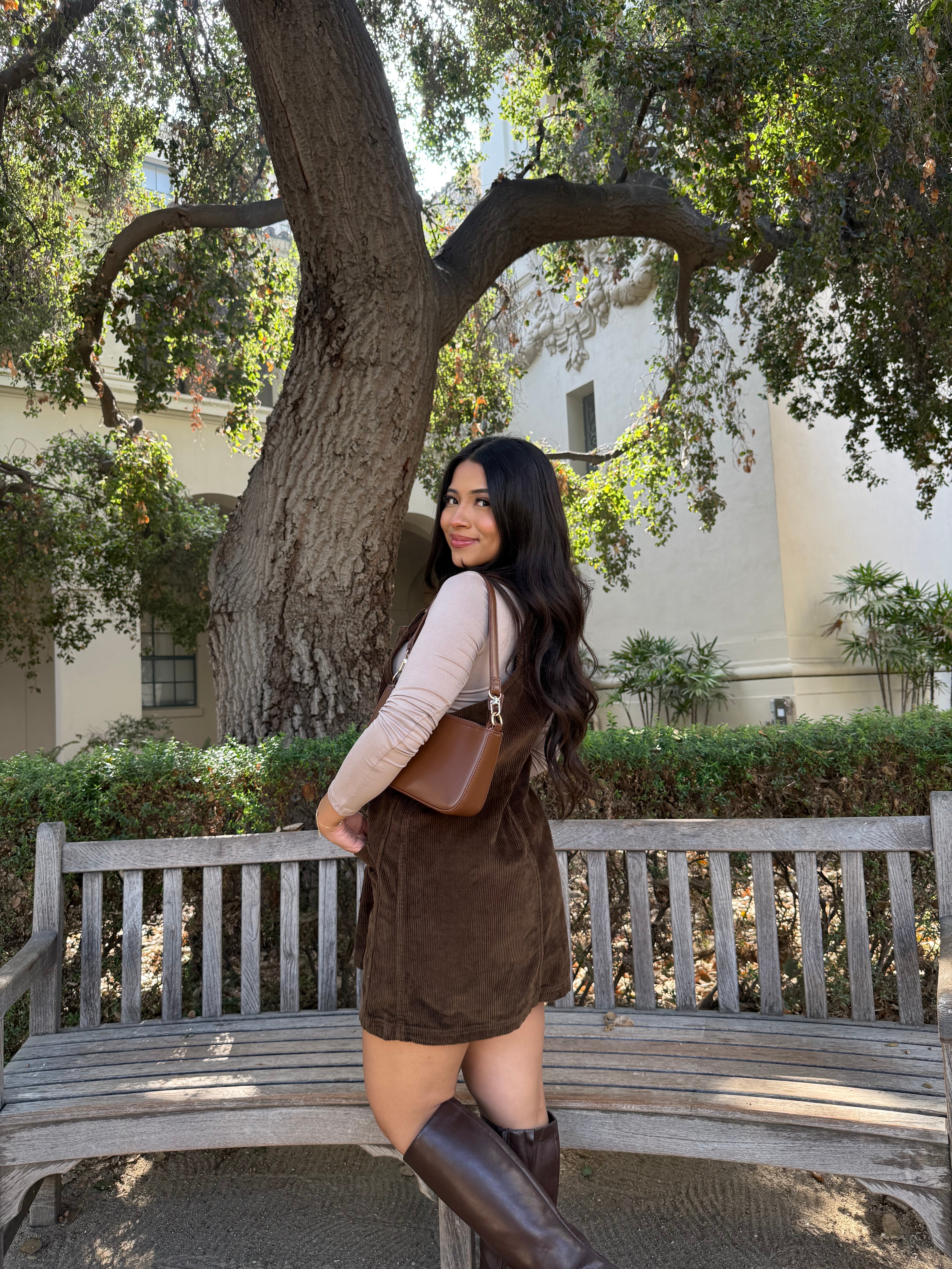 Brooke Corduroy Overall Dress (Brown) – Adrime