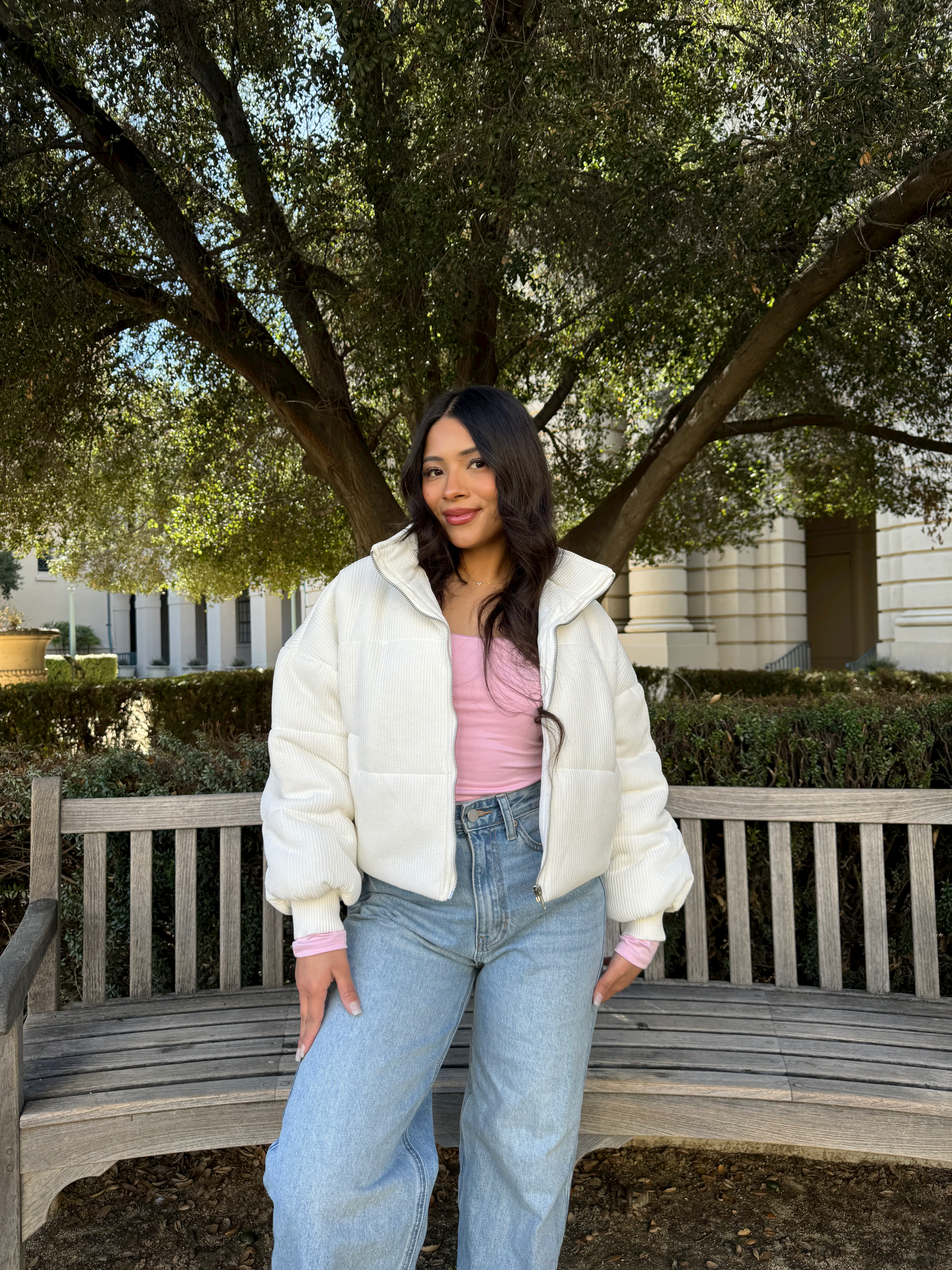 Pink Clouds Puffer Jacket (Ivory)