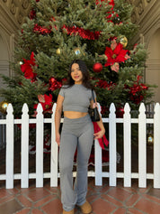 Lust Butter Foldover Flared Leggings (Heather Grey)