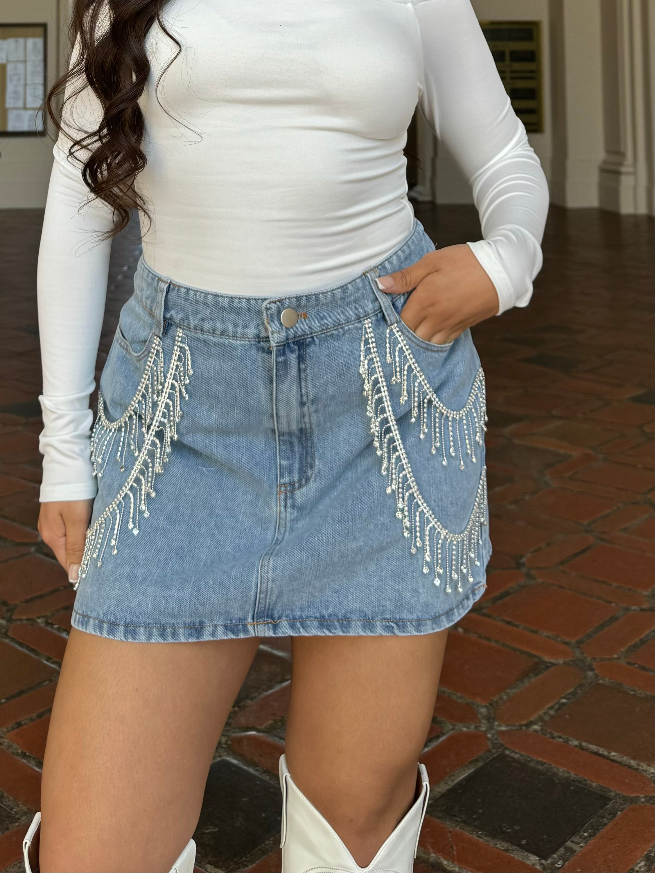 Bring The Bling Denim Skirt