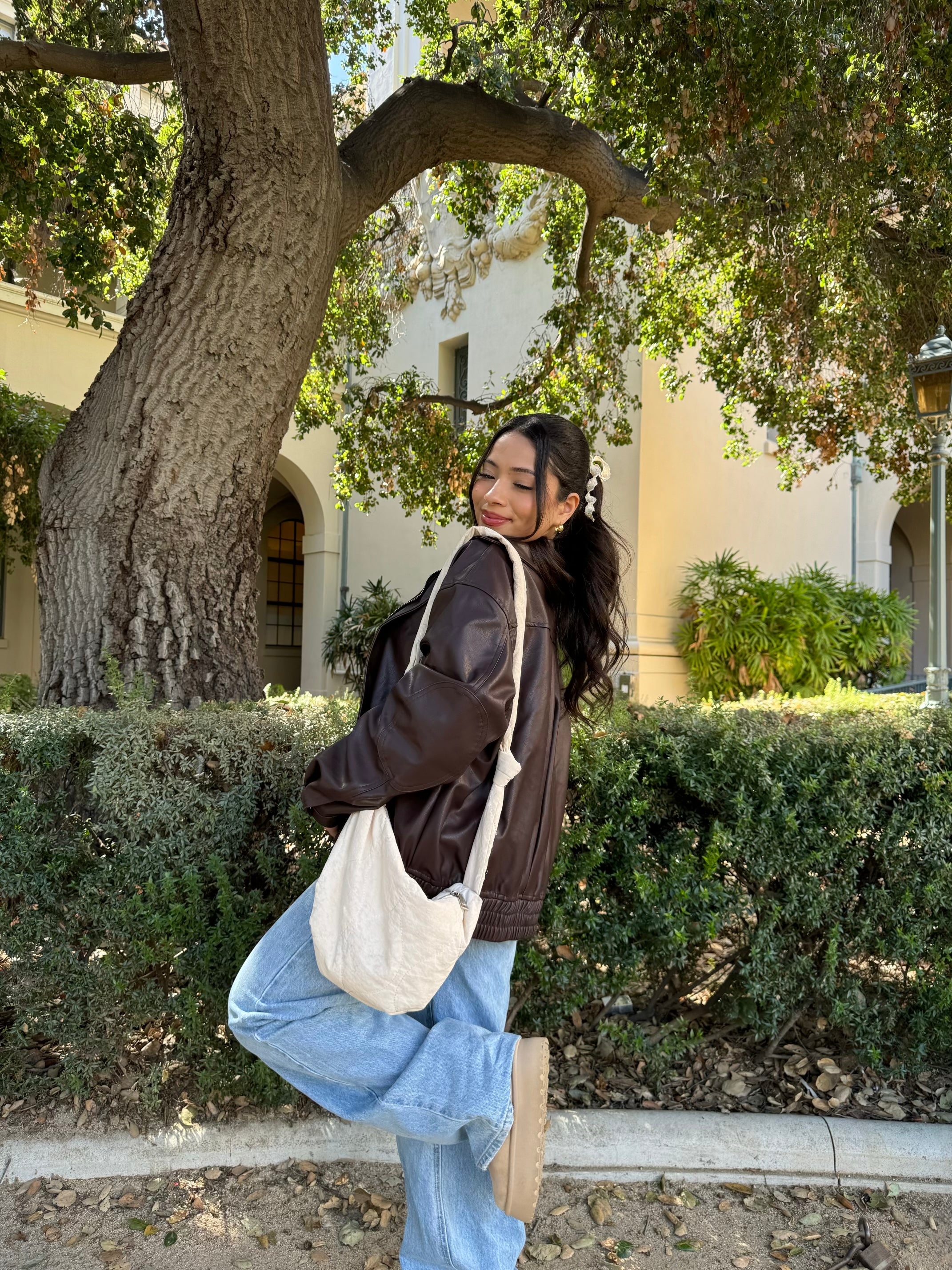 Front Row Leather Bomber Jacket (Chocolate)