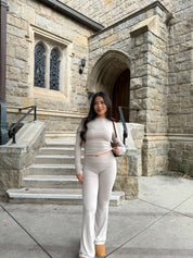 Lust Butter Foldover Flared Leggings (Sand)