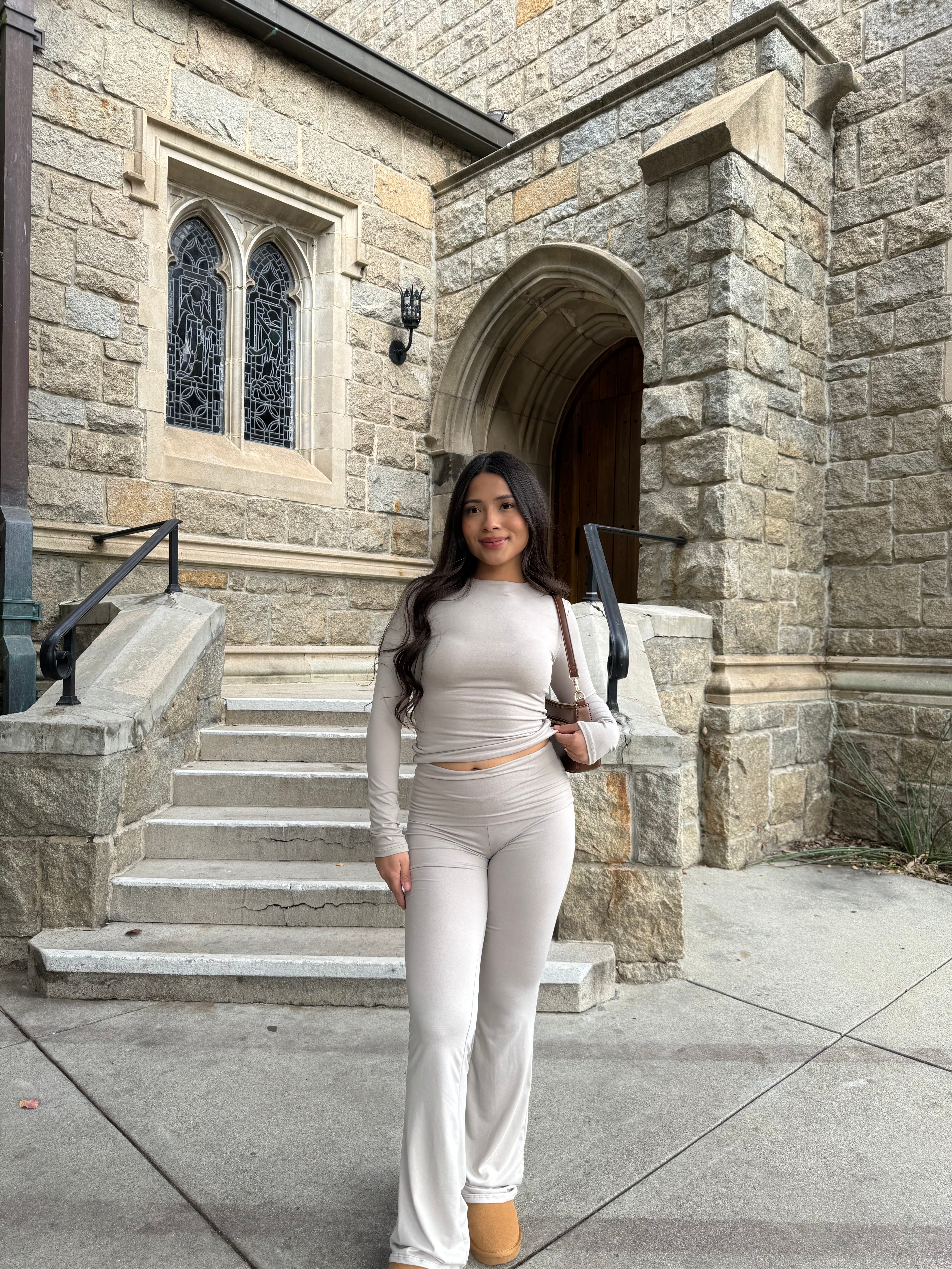 Lust Butter Foldover Flared Leggings (Sand)