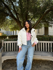 Pink Clouds Puffer Jacket (Ivory)