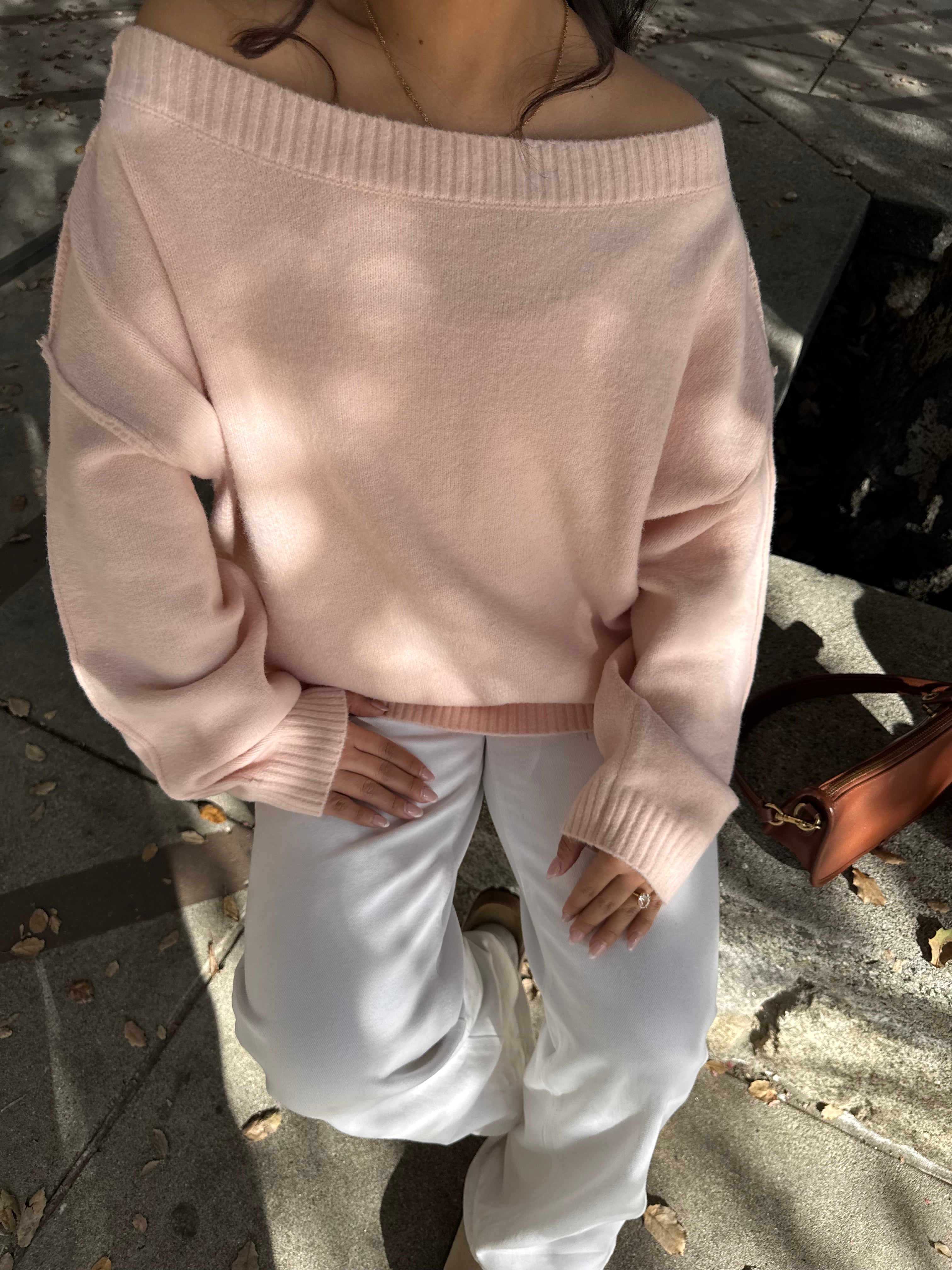 Soft Blush Off The Shoulder Knit Sweater