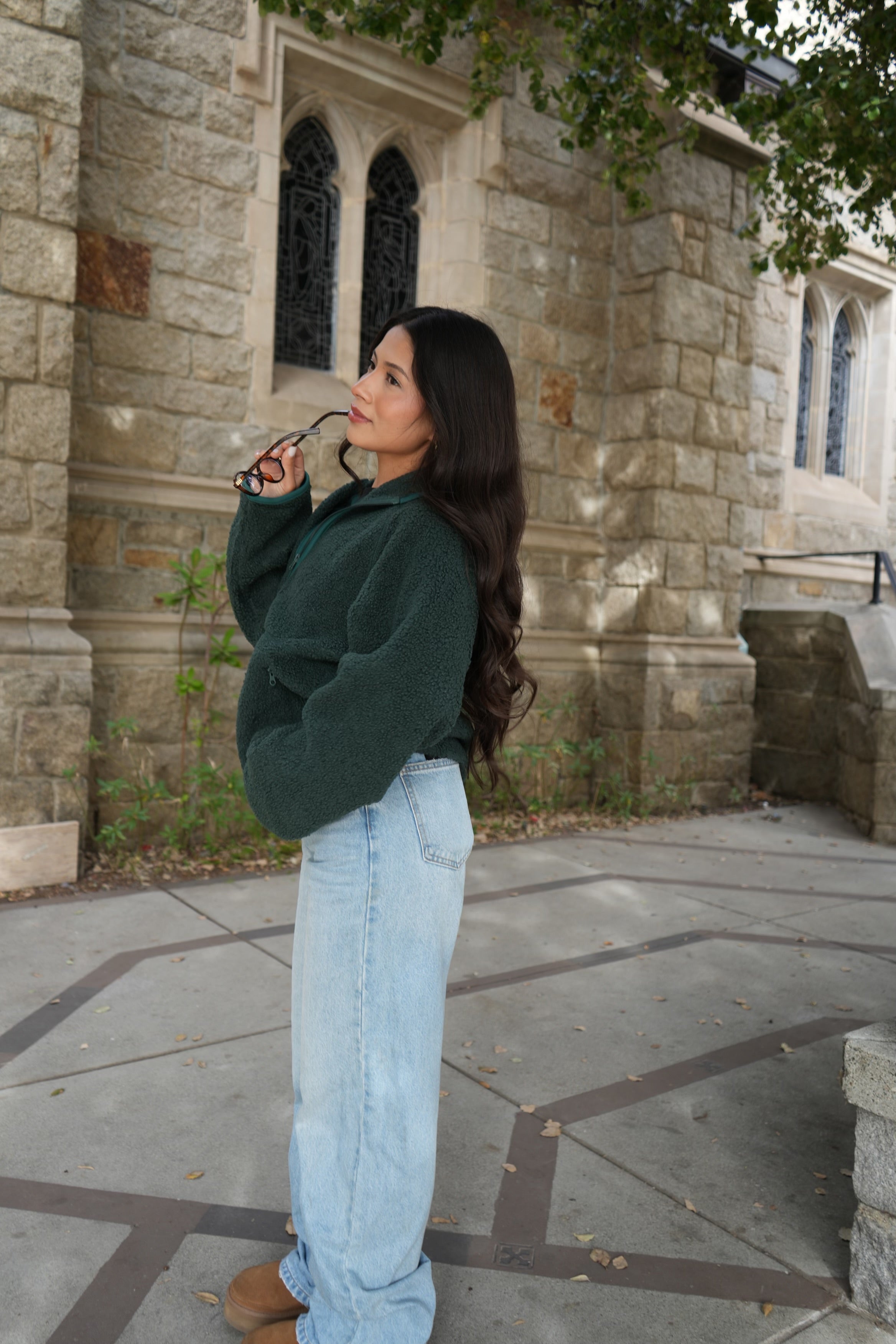 Warm Oat Sherpa Jacket (Forest)