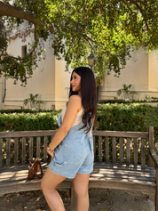 Soft Hour Short Overalls (Light Vintage Denim)