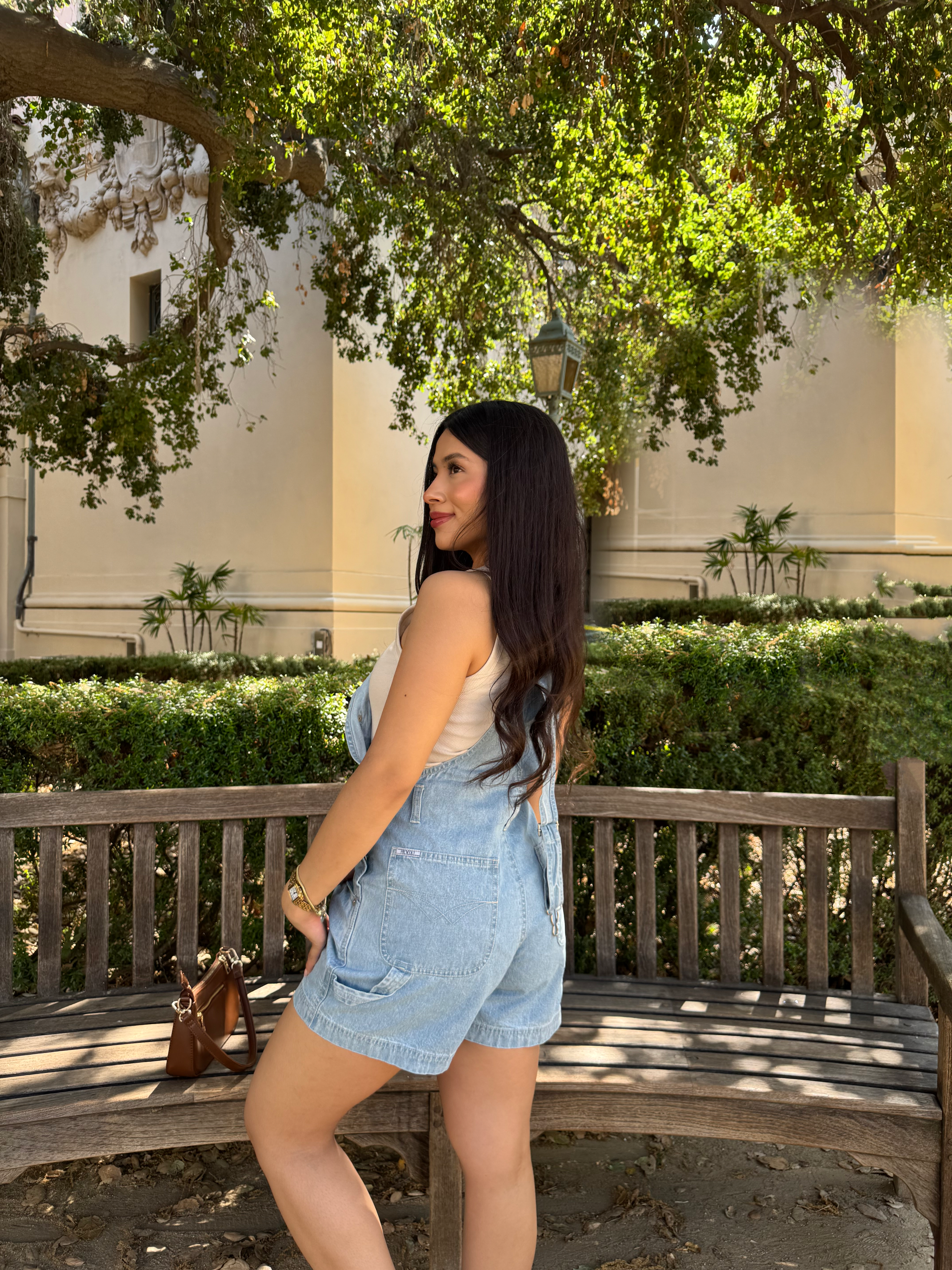 Soft Hour Short Overalls (Light Vintage Denim)