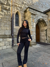 Lust Butter Foldover Flared Leggings (Black)