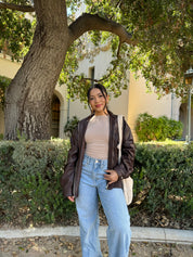 Front Row Leather Bomber Jacket (Chocolate)
