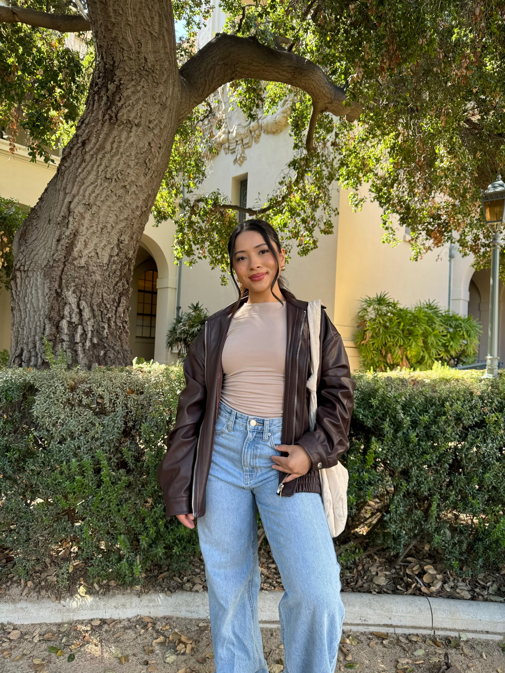 Front Row Leather Bomber Jacket (Chocolate)