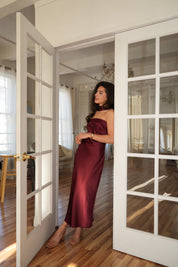 Cranberry Satin Midi Dress