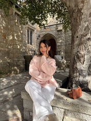 Soft Blush Off The Shoulder Knit Sweater