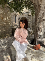 Soft Blush Off The Shoulder Knit Sweater