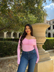Strawberry Milk Off The Shoulder Long Sleeve