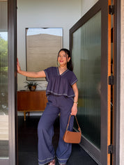 Tulum Linen Top (Navy)