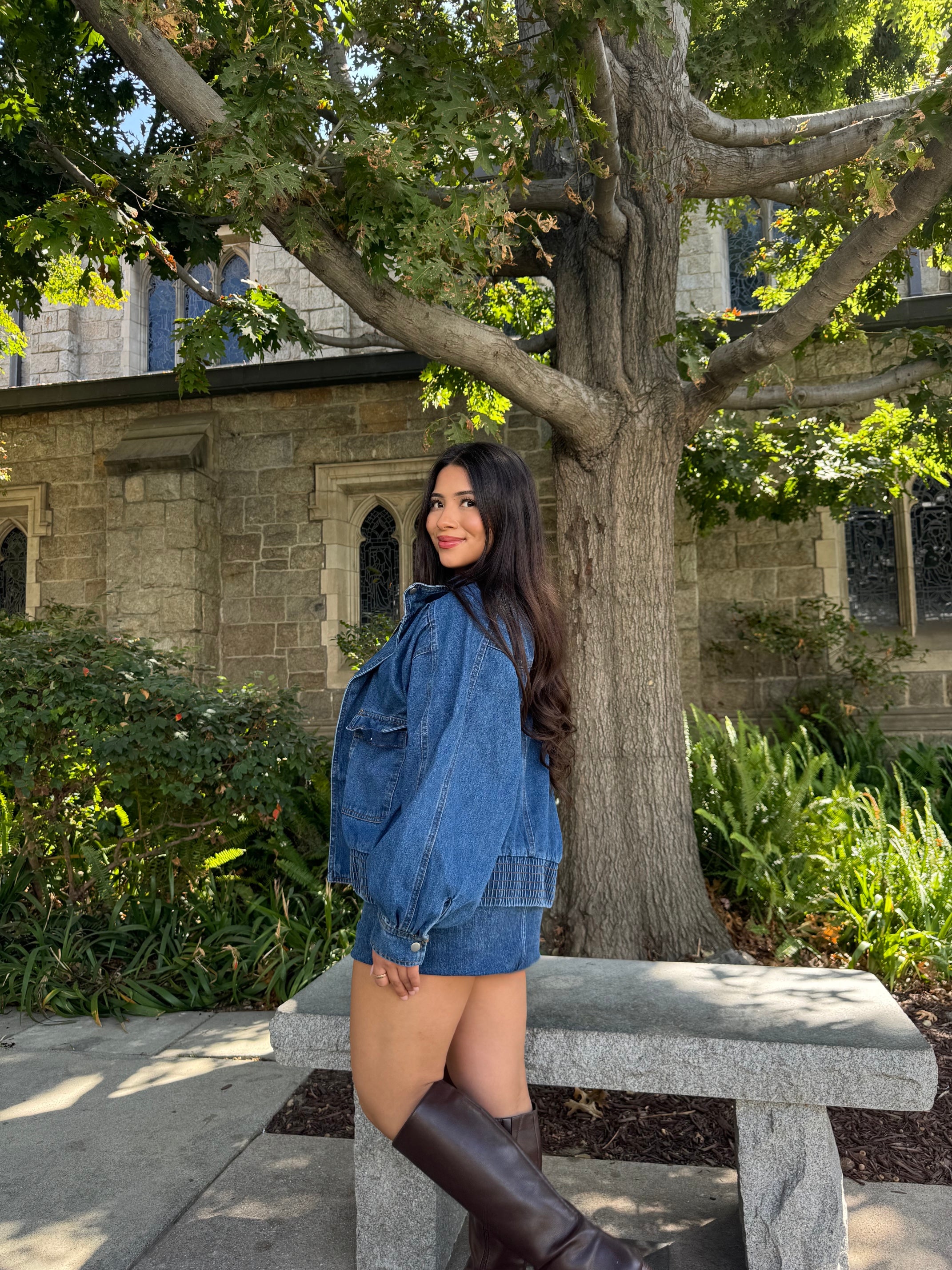 Jade Denim Bomber Jacket