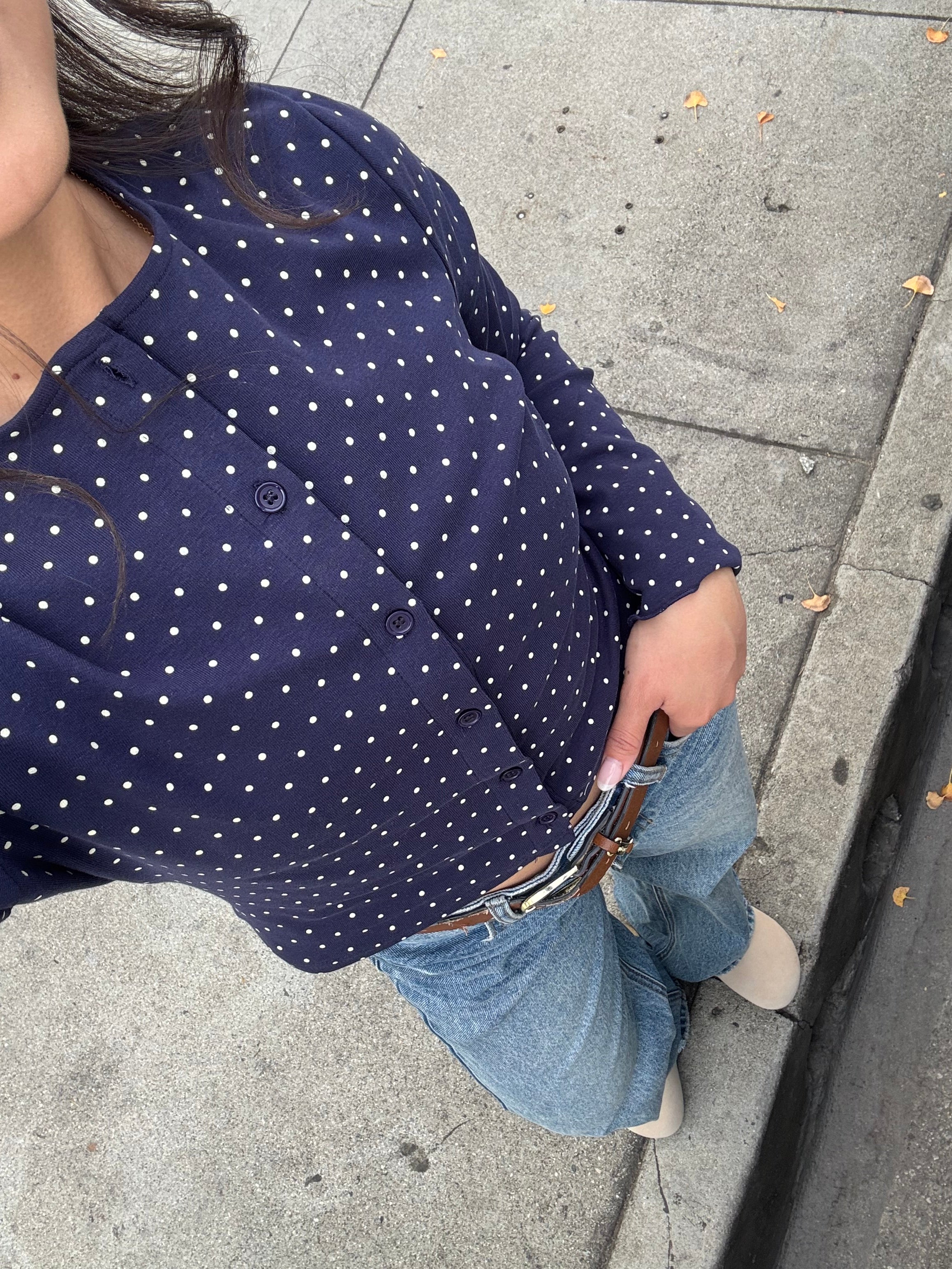 Sweet Navy Polka Cardigan (Matching Headband Included)