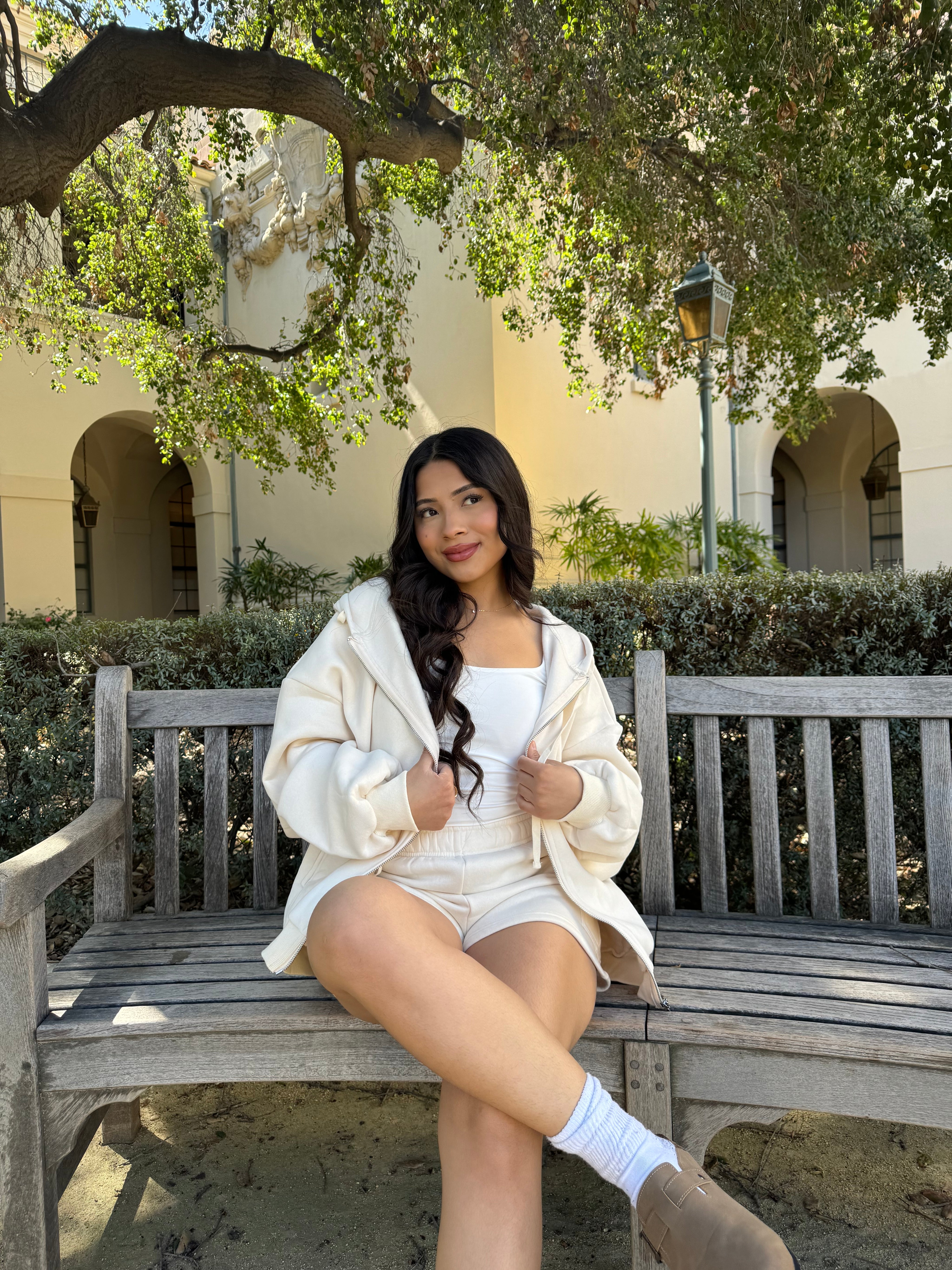 Simple Things Zip Up Oversized Hoodie (Ecru)