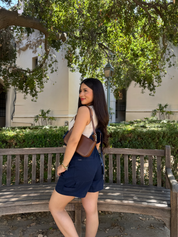 Soft Hour Short Overalls Navy Denim)