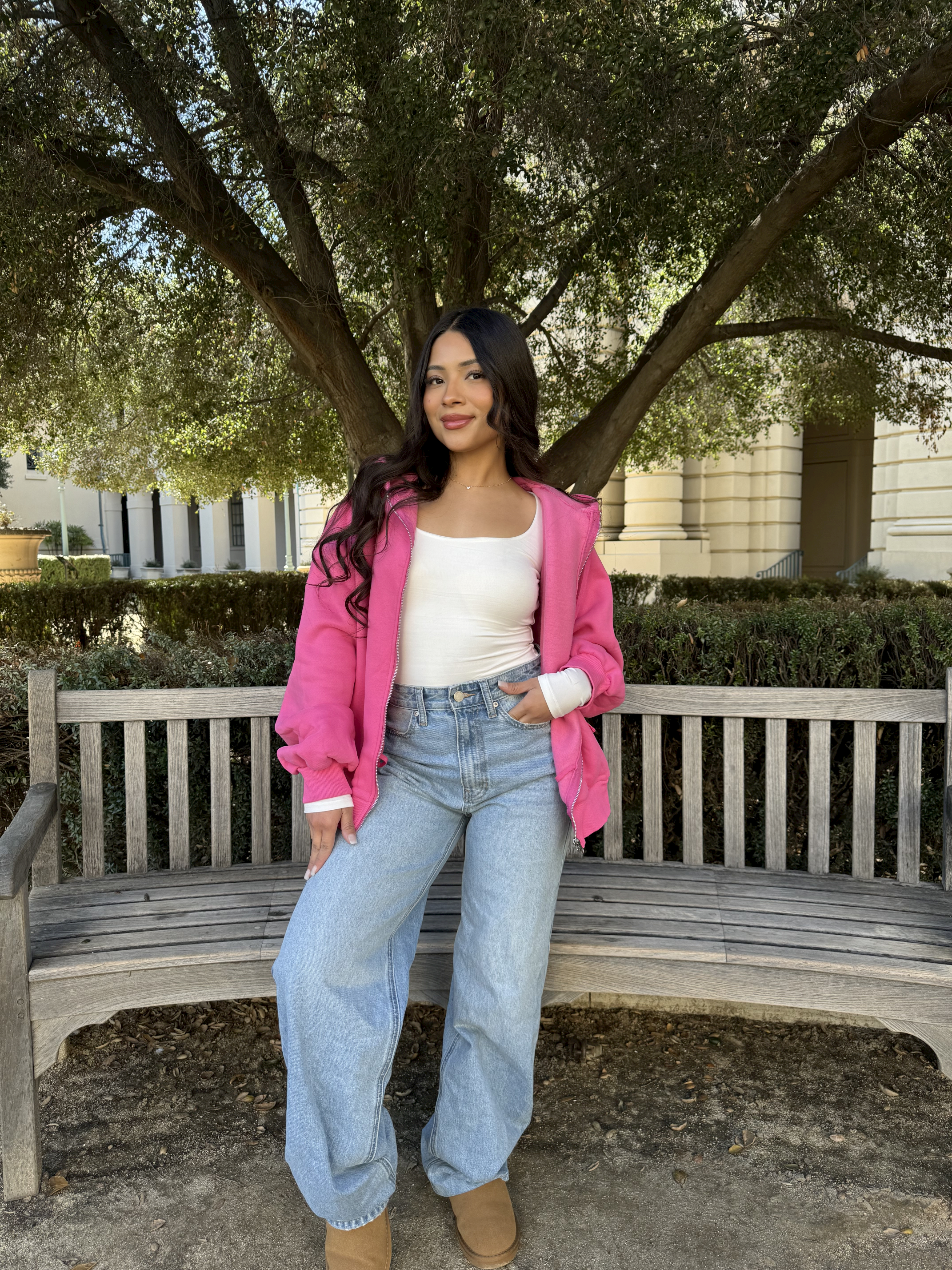 Simple Things Zip Up Oversized Hoodie (Fuchsia)