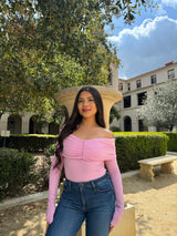 Strawberry Milk Off The Shoulder Long Sleeve