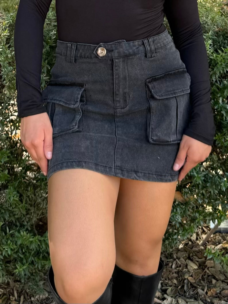 Locked In Mini Skirt( Washed Black)