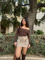 Butter Off the Shoulder Long Sleeve (Brown)