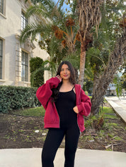 Simple Things Zip Up Oversized Hoodie (Cranberry)