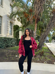 Simple Things Zip Up Oversized Hoodie (Cranberry)