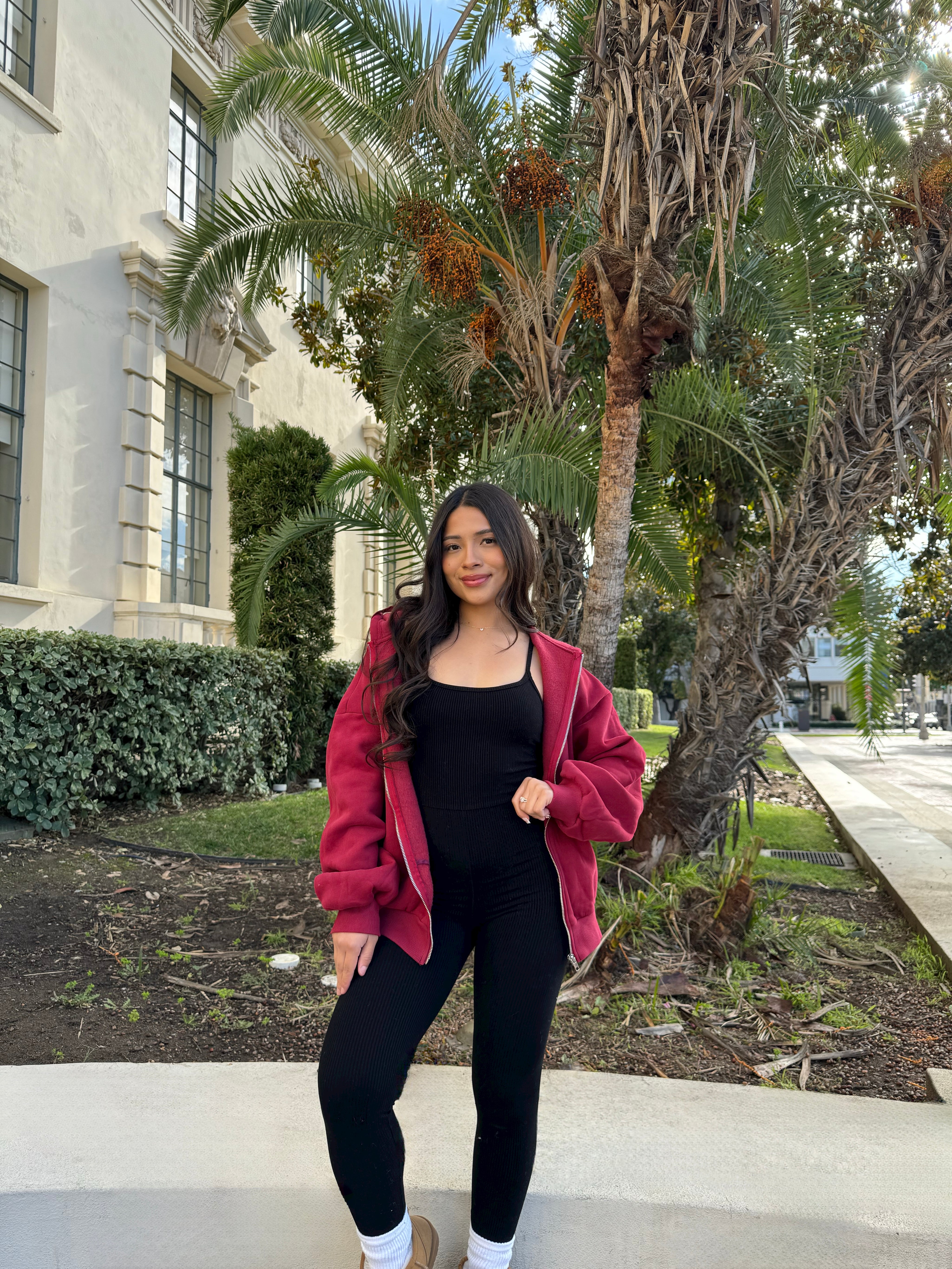Simple Things Zip Up Oversized Hoodie (Cranberry)