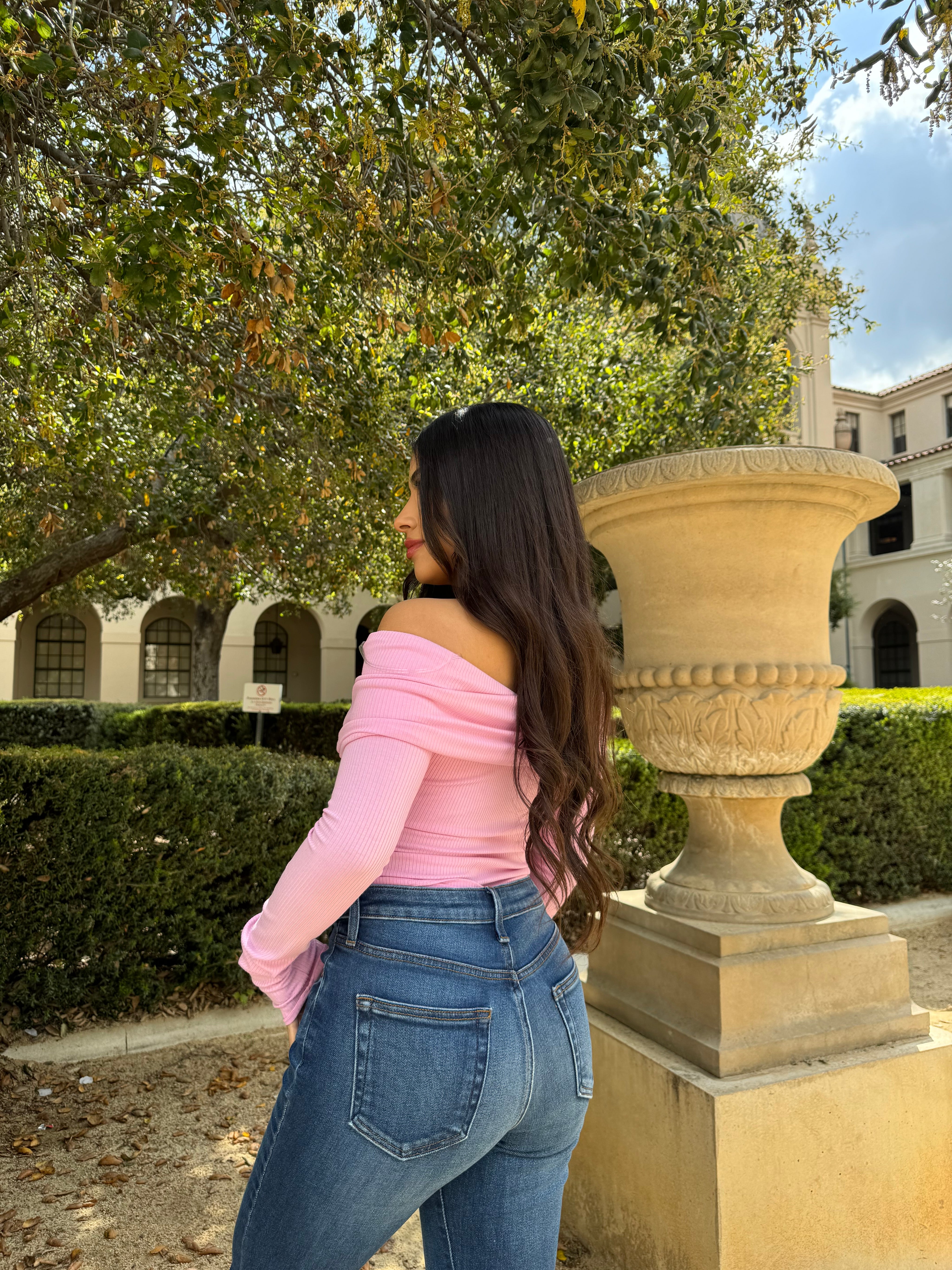 Strawberry Milk Off The Shoulder Long Sleeve