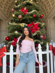 Butter Off the Shoulder Long Sleeve (Baby Pink)