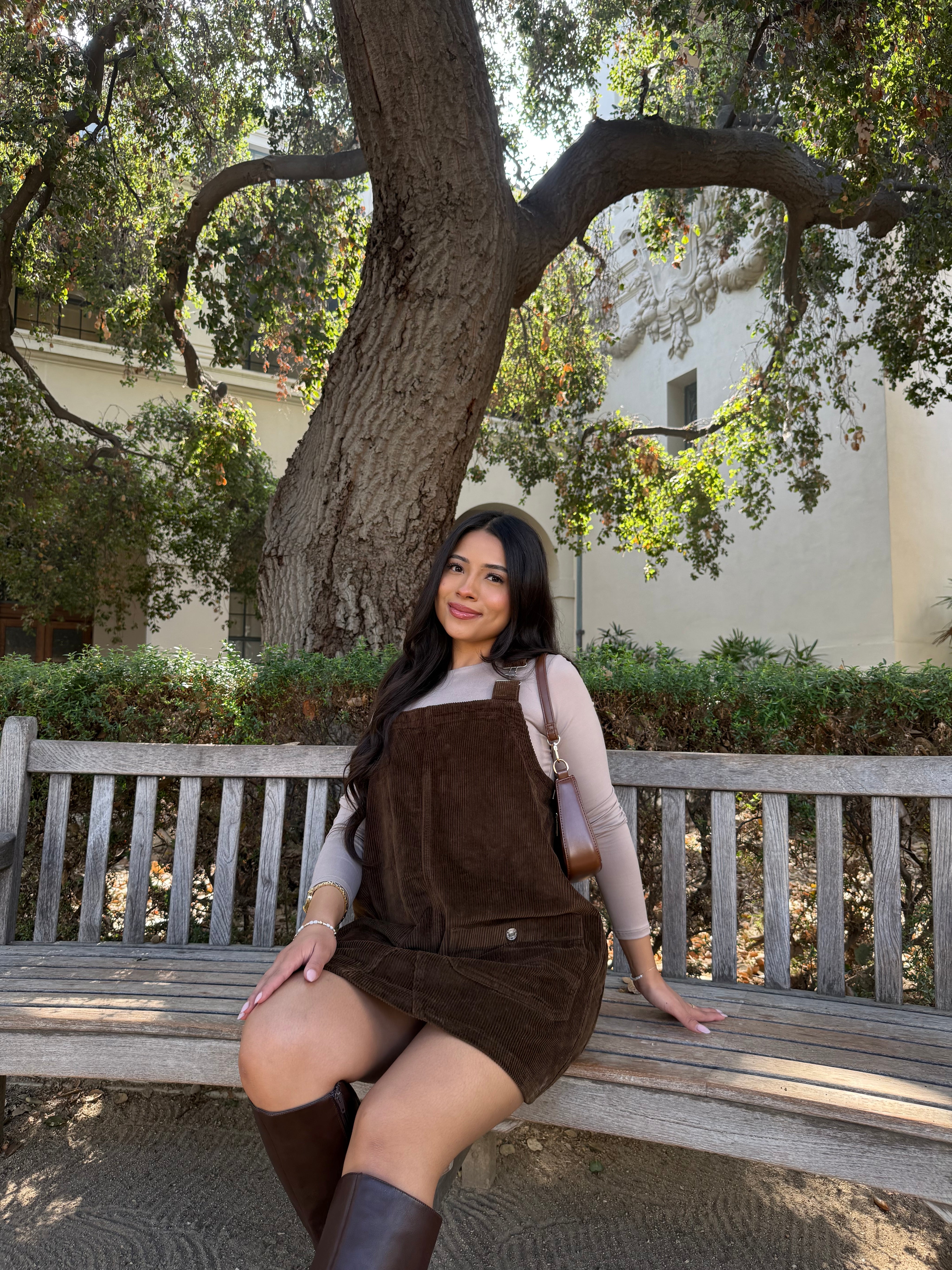 Brooke Corduroy Overall Dress (Brown)