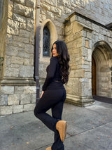 Butter Foldover Flared Leggings (Black)