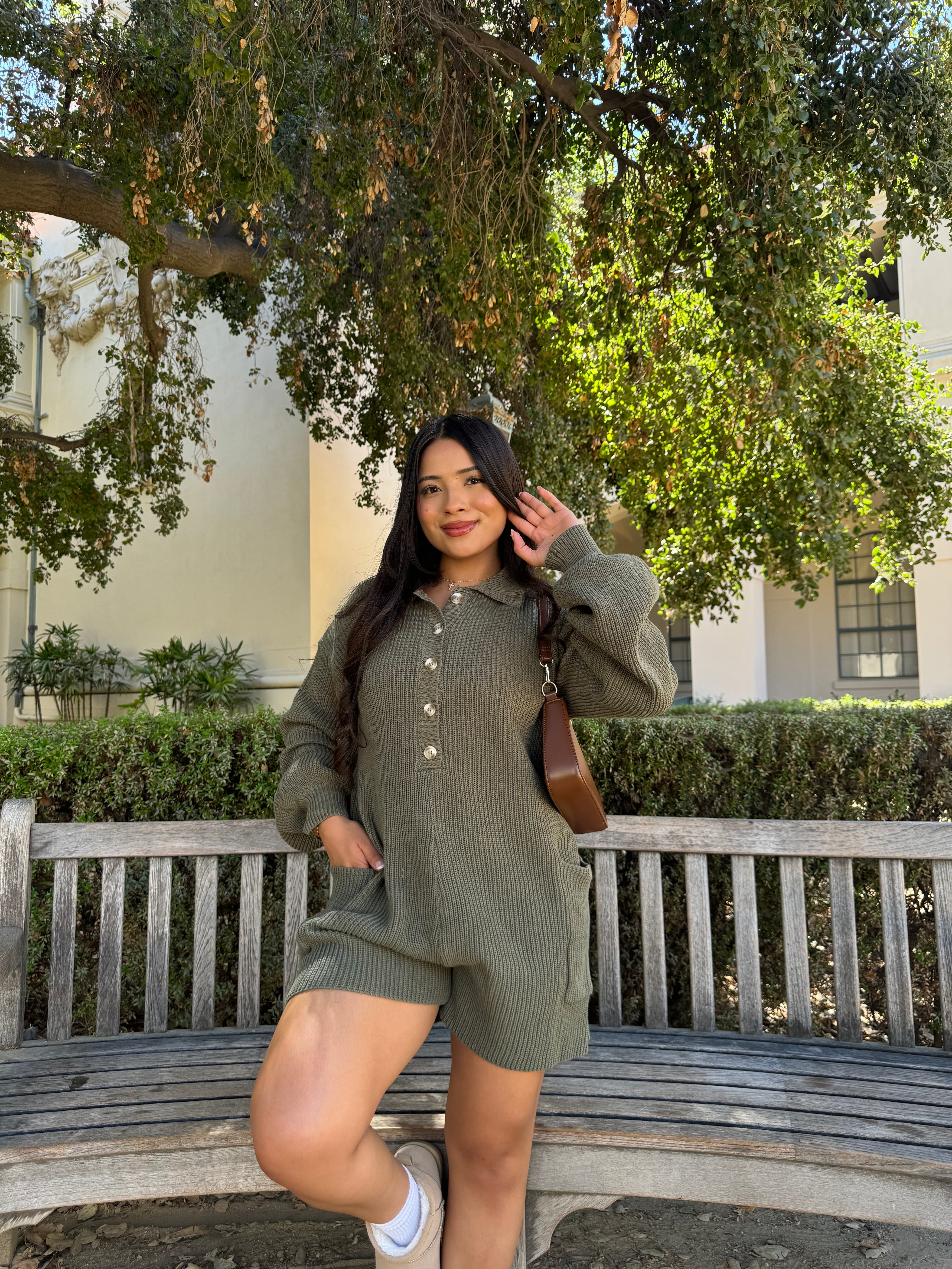 She's a Keeper Knit Romper (Olive)