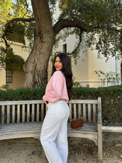 Maple Off the Shoulder Sweater (Baby Pink)